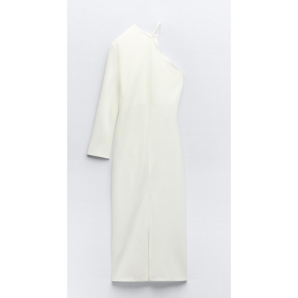 Zara Midi Asymmetrical Dress Ecru New - Picture 8 of 9